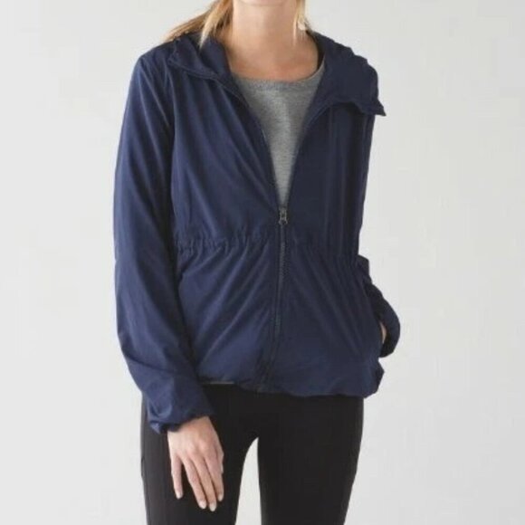 Lululemon Navy Blue Hooded Cinched Waist Light Belle Jacket - 6 - Picture 11 of 14
